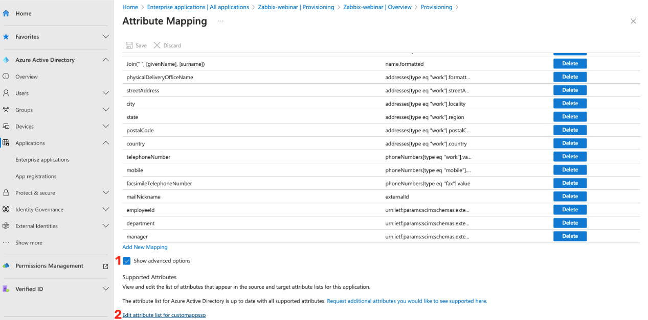 Sekce Attribute mapping